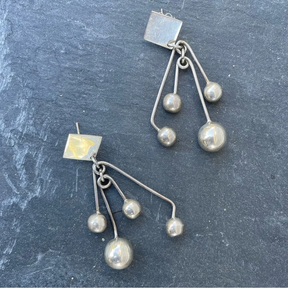 Vintage Taxco Sterling Silver Large Dangly Statement Earrings - Picture 12 of 13